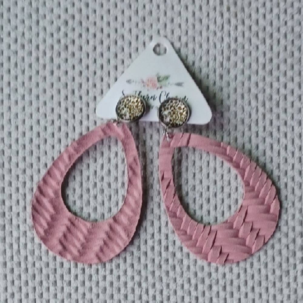 Woven Teardrop Drop Earrings - Pink